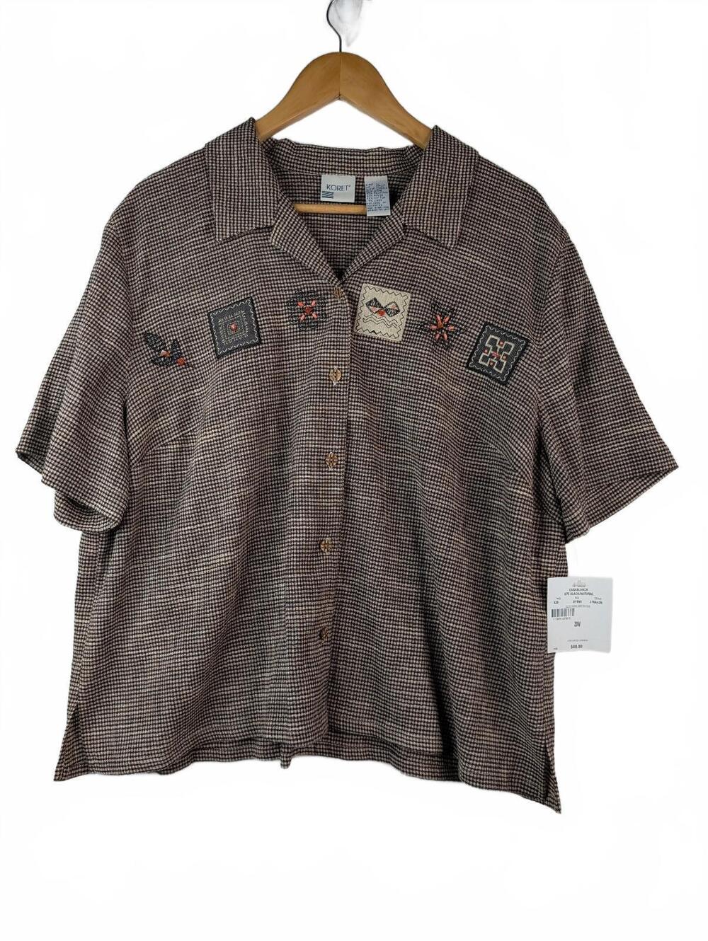 VTG NWT Koret Short-Sleeve Button-Up Shirt Houndstooth Micro-Check Size 20W